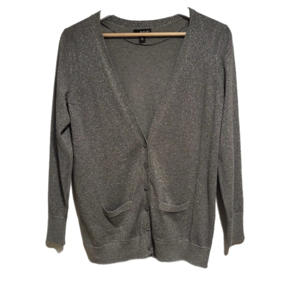 a.n.a Gray Knit Metallic Holiday Sweater Cardigan
